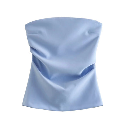 TRAF Women Top Off Shoulder Tube Top Woman Ruched Corset Crop Tops Summer Backless Pink Black White Top Strapless Sexy Tops