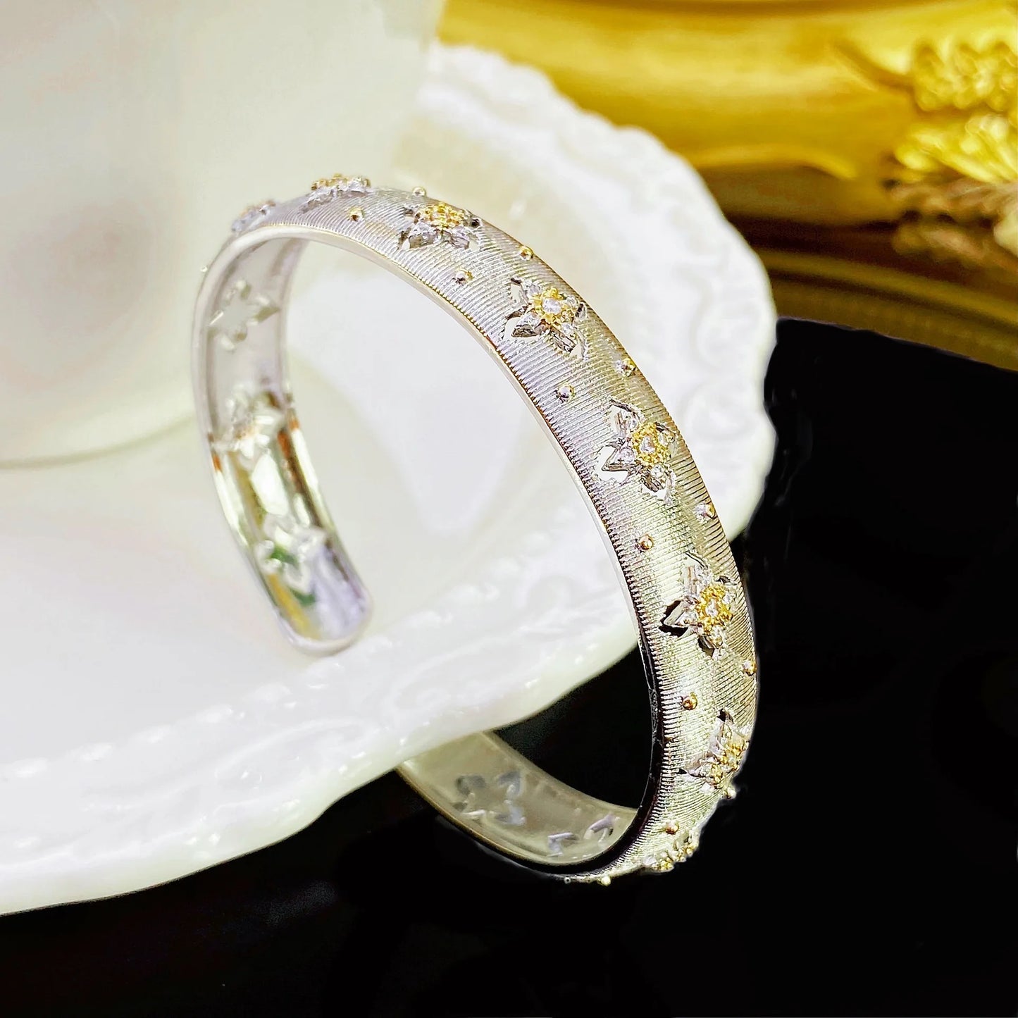 Women Hand-brushed two-color Gold Ring Earrings Necklace Bracelet