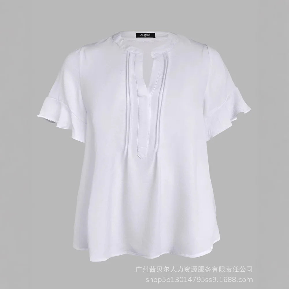 Tops Women Blouse Top Flare Sleeve V Neck Summer Casual Loose Bell Sleeve Work Simple Tees Y2k Streetwear Elegant Splice 2025