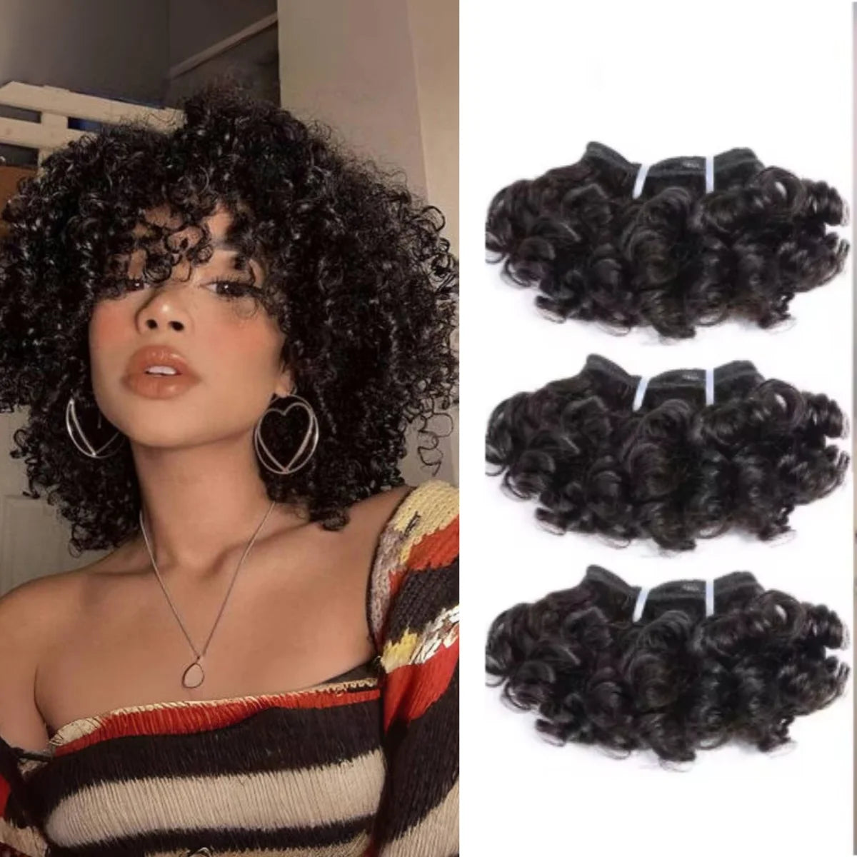 Short Bouncy Curly Human Hair Bundles 100% Human Hair Weft Brazilian Hair Weave Bundle Cheap short deep loose ocean wave bundles