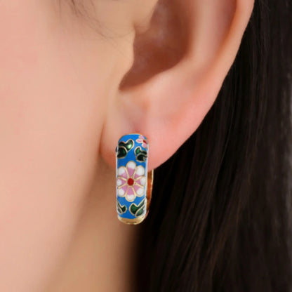 New Fashionable Colorful Round Earrings Retro Metal Enamel Floral Ear Accessories Unique Party Jewelry Gift for Women
