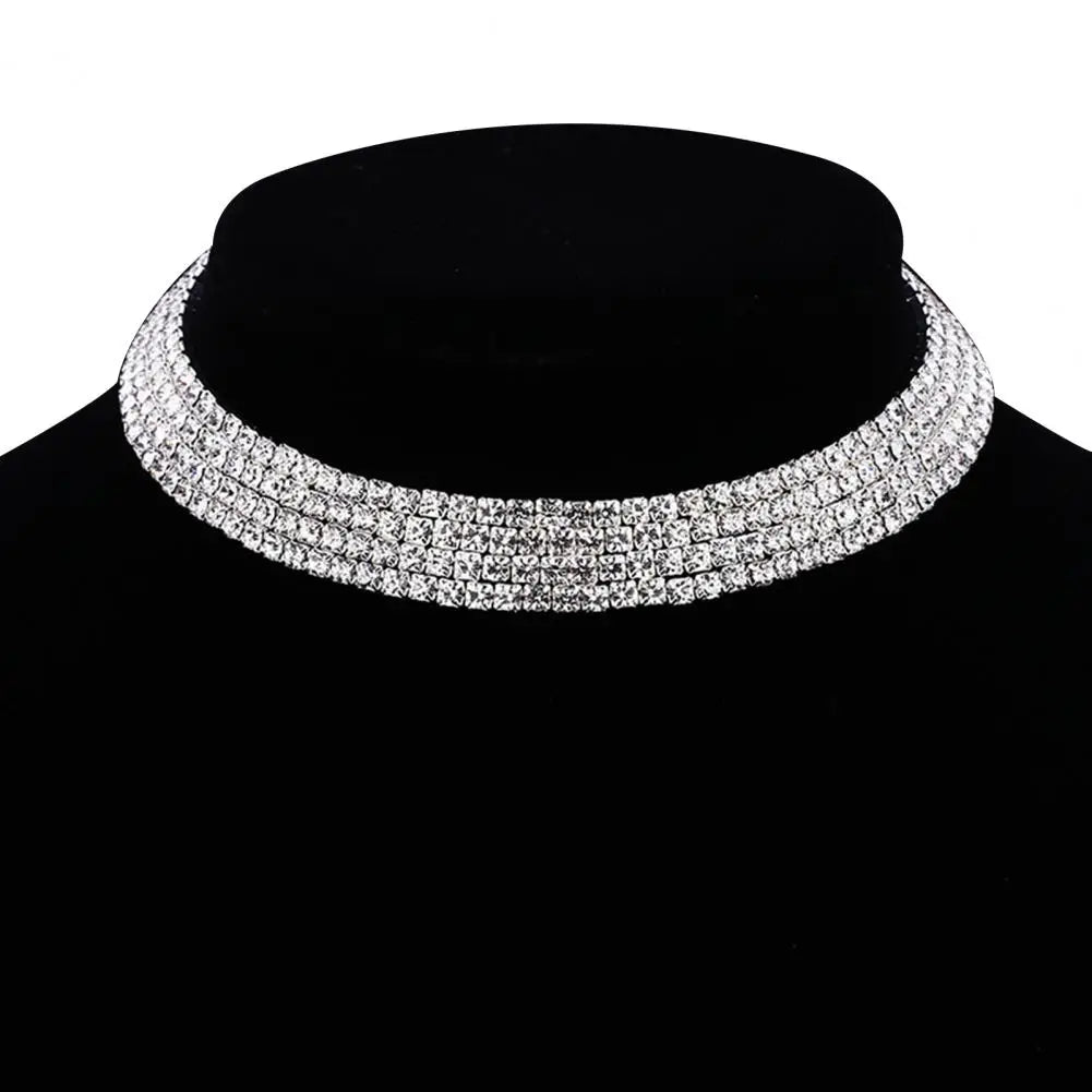 Women Necklace Shiny Rhinestone Multi Layers Adjustable Luxury Stainless  Bride Wedding Neck Jewelry