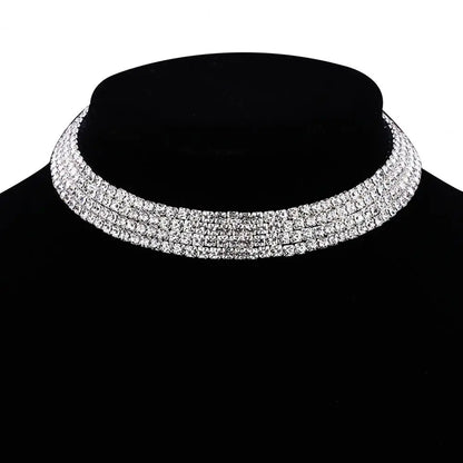 Women Necklace Shiny Rhinestone Multi Layers Adjustable Luxury Stainless  Bride Wedding Neck Jewelry