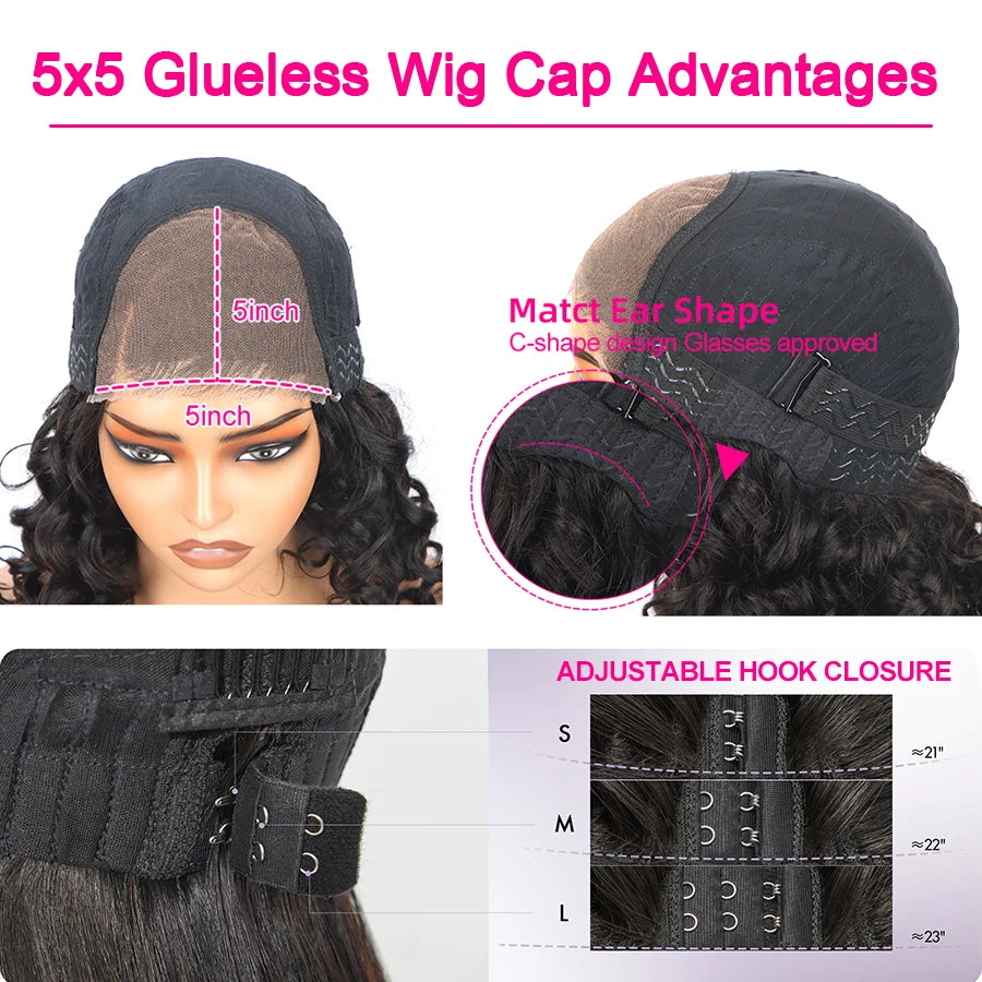 Highlight 5x5 Glueless Wigs Human Hair Pre Plucked Pre Cut Black Hair With Red blonde highlight Body Wave Wigs Human Hair 200%