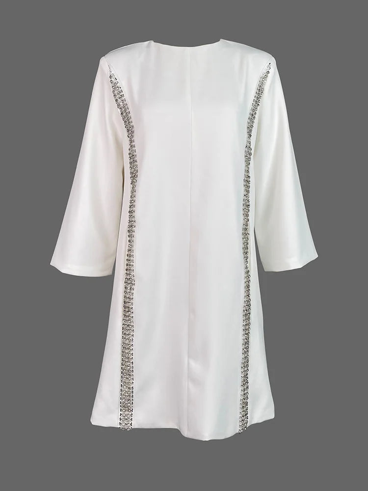 Womens Dresses Evening Dresses Fashion Casual Long Sleeves Loose Sequined Solid Color Elegant Round-neck Mini Dresses