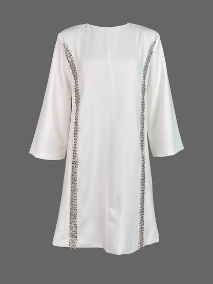 Womens Dresses Evening Dresses Fashion Casual Long Sleeves Loose Sequined Solid Color Elegant Round-neck Mini Dresses