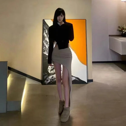 Slim Jupe Femme Été Korean Solid Color Skirts For Women Asymmetrical Y2k Clothes Fashion Clothing Sexy Mujer Conjuntos De Falda