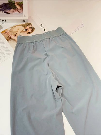 Yoga Sports Straight Leg Pants Women Thin Casual Fashion Solid Elastic Waist Quick Drying Sweatpants Loose Baggy Trousers Women