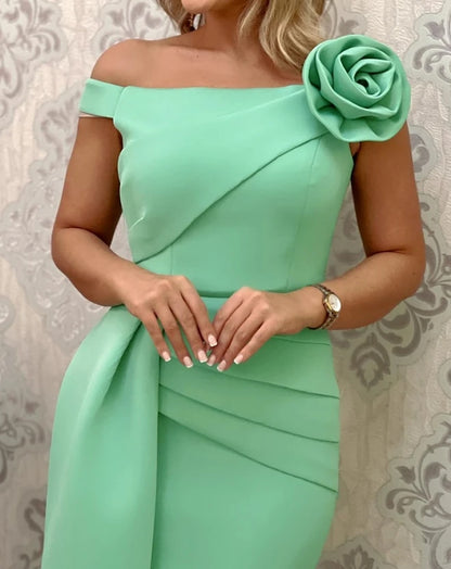 Women's Dress 2025 Fashion Spring Summer Rose Detail Asymmetrical Hem Party Dress Simple Commuting Casual Retro Elegant Dress