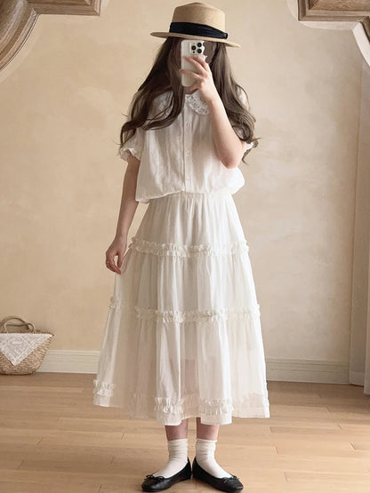 Sweet Skirts Women Summer Elastic Waist Solid Color Loose A-Line Skirt for Sweet Girls Kawaii Clothes