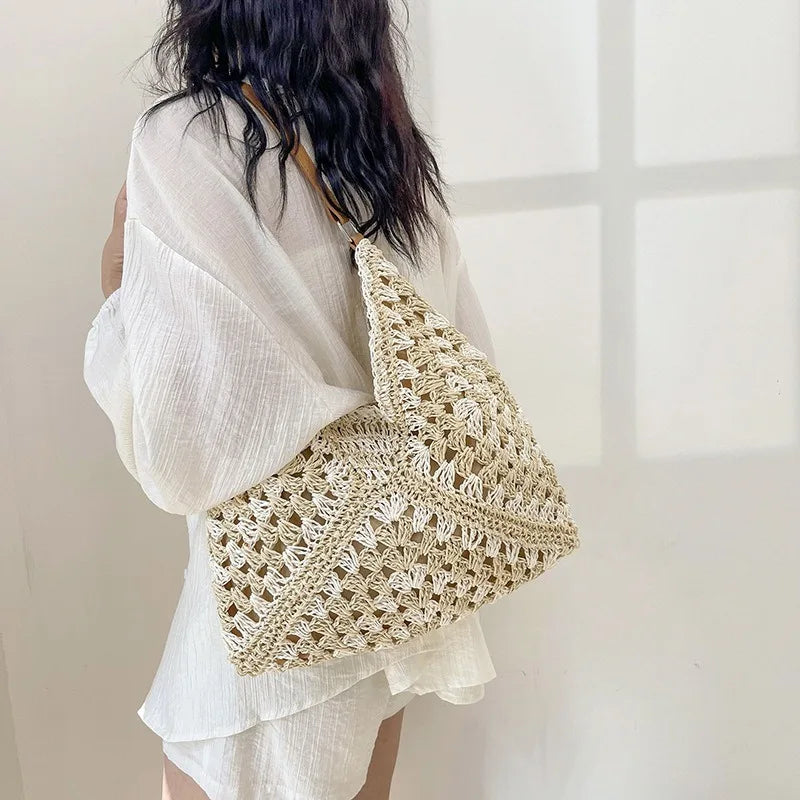 Women Weaving Clutches knit bag Large Portable Shoulder Bag Summer Beach Purses Shopper Satchel Female Tote Bags Handbags