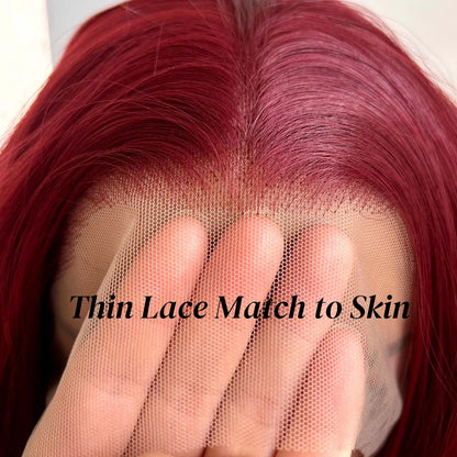 Burgundy Long Curly Wavy Red Wig Synthetic Middle Part Loose Deep Natural Wave 13X4 Wine Red Wigs for Women Daily Party Cosplay