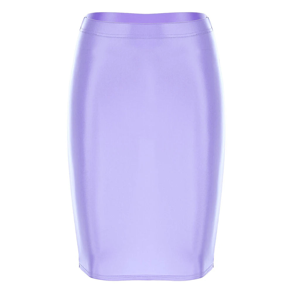 Mini Skirts Skirt For Women Autumn Bodycon Clubwear Glossy Shiny Stretchy Summer Tight Fitting High Waist Knee-length