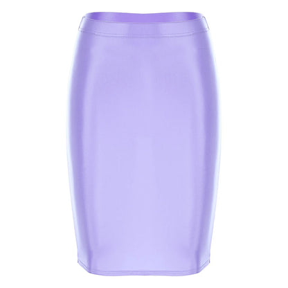 Mini Skirts Skirt For Women Autumn Bodycon Clubwear Glossy Shiny Stretchy Summer Tight Fitting High Waist Knee-length