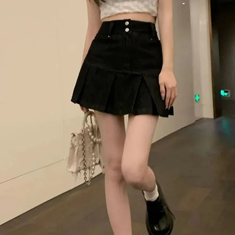 Jeans Skirts for Women Short Gyaru Coquette Mini Woman Denim Skirt High Waist Cute Kawaii Sexy Premium Korean Style New in Cheap