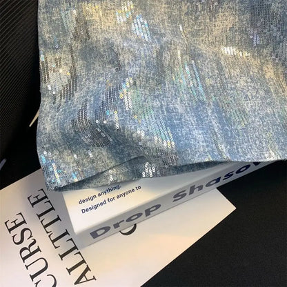 Blue Sequin Denim Skirt Jupe Femme Short Skirts for Women Korean Fashion Faldas Mujer Moda Spring Summer Y2k 2025 Casual High