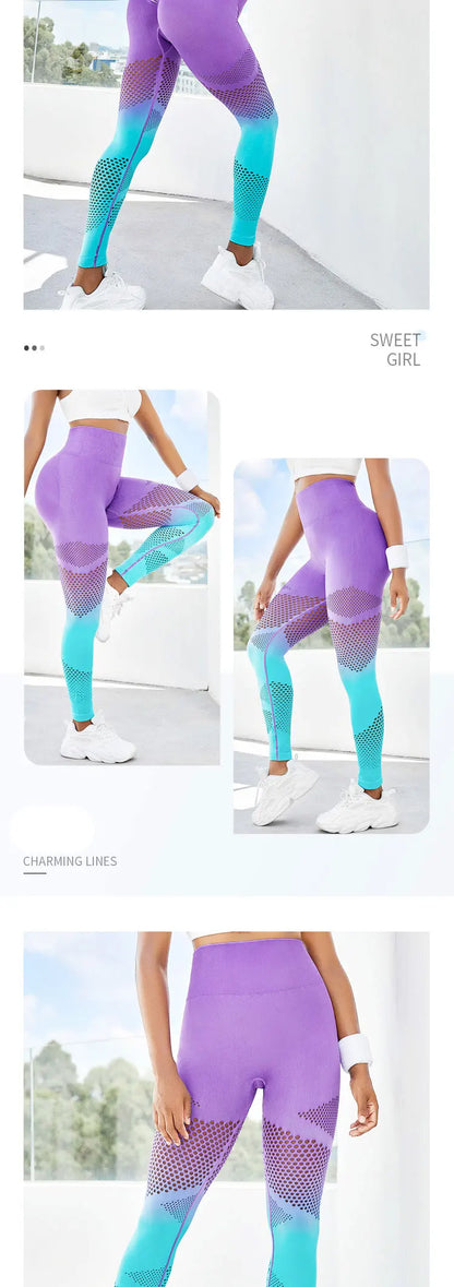 Yoga Pants High Waist Yoga Pants Sports Female Clothing Sexy Hollow Stripe Seamless Leggings Women Fitness Leggings Gym