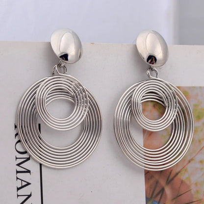 Trendy Big Round Statement Earrings for Women Golden Silver Color Metal Geometry Dangle Drop Earrings European Simple Jewelry