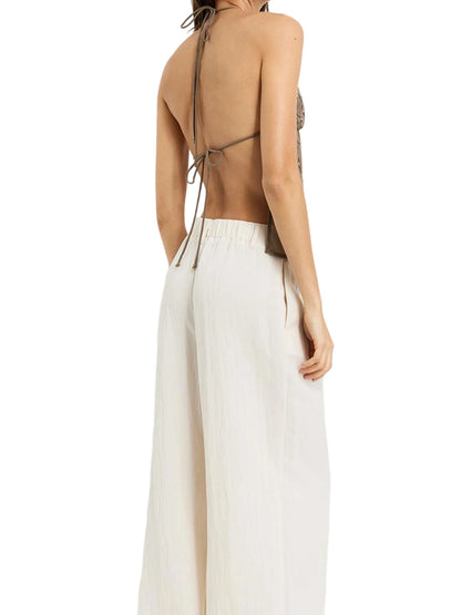 Women Halter Top Tie-Up Sleeveless Tops Shiny Beaded Summer Vest For Beach Vacation Summer Party Daily Wear Streetwear