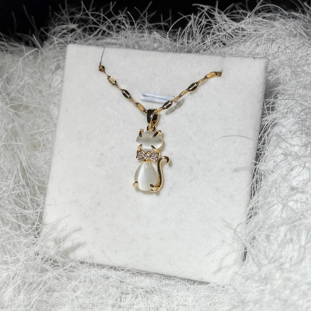 Trendy Animal Collarbone Necklaces for Women - Creative Cat Design with Stainless Steel Chain