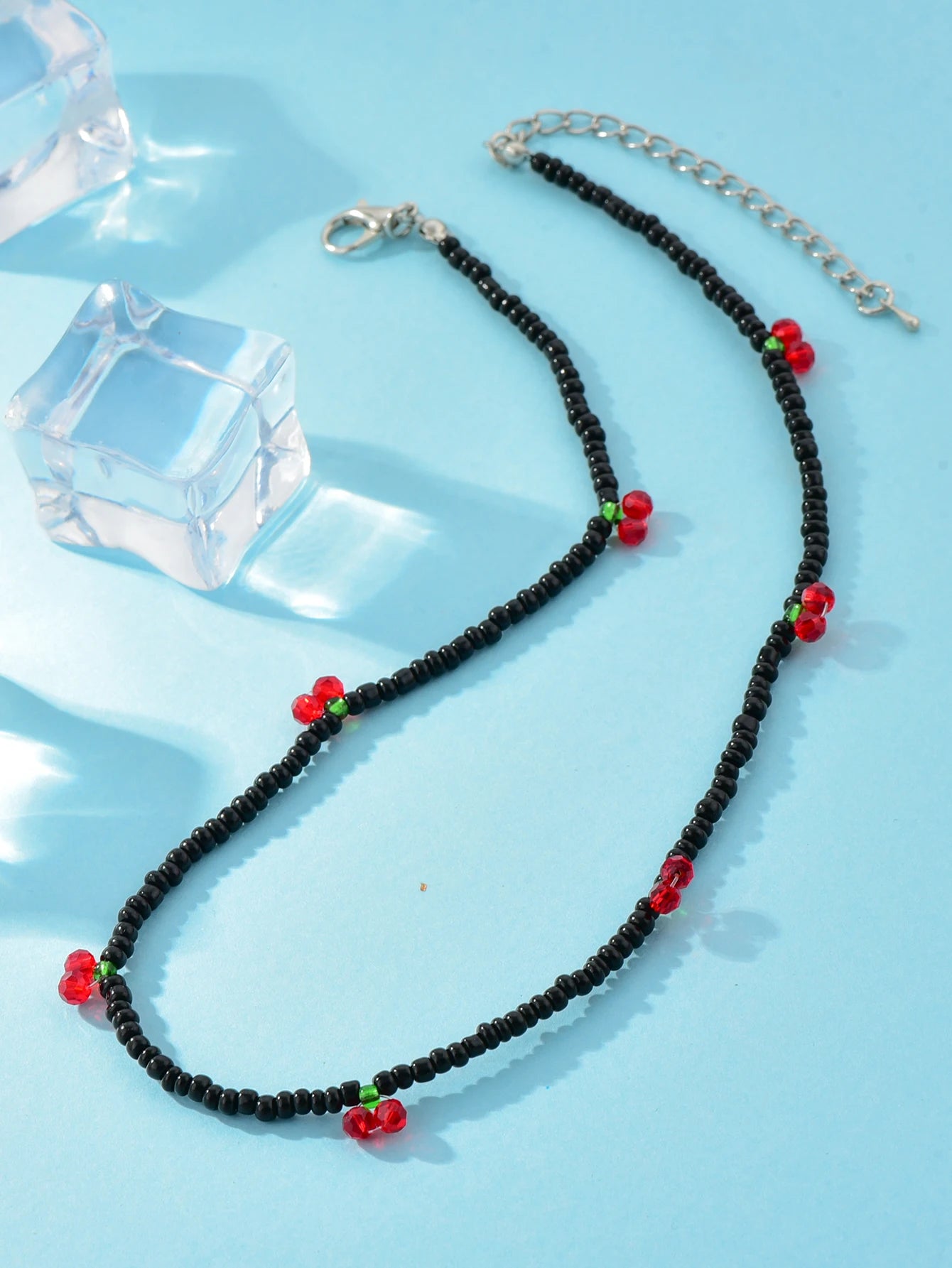 Long Way New Summer Lovely Rice Beaded Beaded Necklace Fresh With Strawberry Cherry Necklace Women