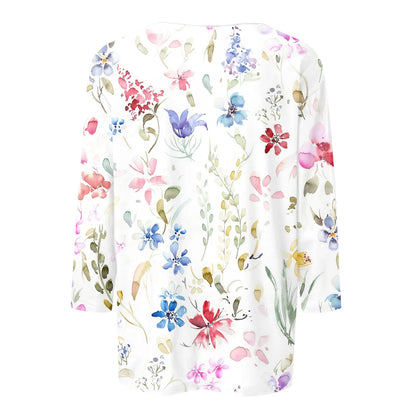 2024 Women Summer Tops Comfortable T Shirt Fashion Flower Print Round Neck 3/4 Sleeve Tops Soft Versatile Pullover Ropa De Mujer