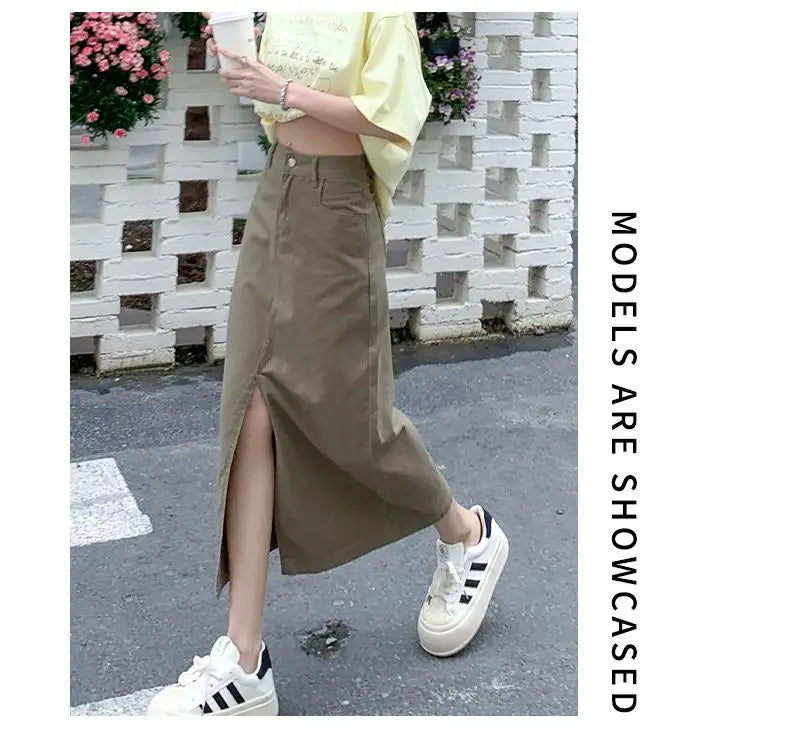 Casual High Quality Maxi Denim Skirts for Women Summer 2025 Fashion White Jeans Dress Long Y2k Medium-length A- Line Skirt Denim