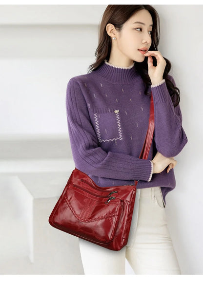 Light Women's Bags for Mom Multi-pocket Design Ladies Crossbody Shoulder Bags Vintage Pu Leather Purses and Handbags Sac A Main