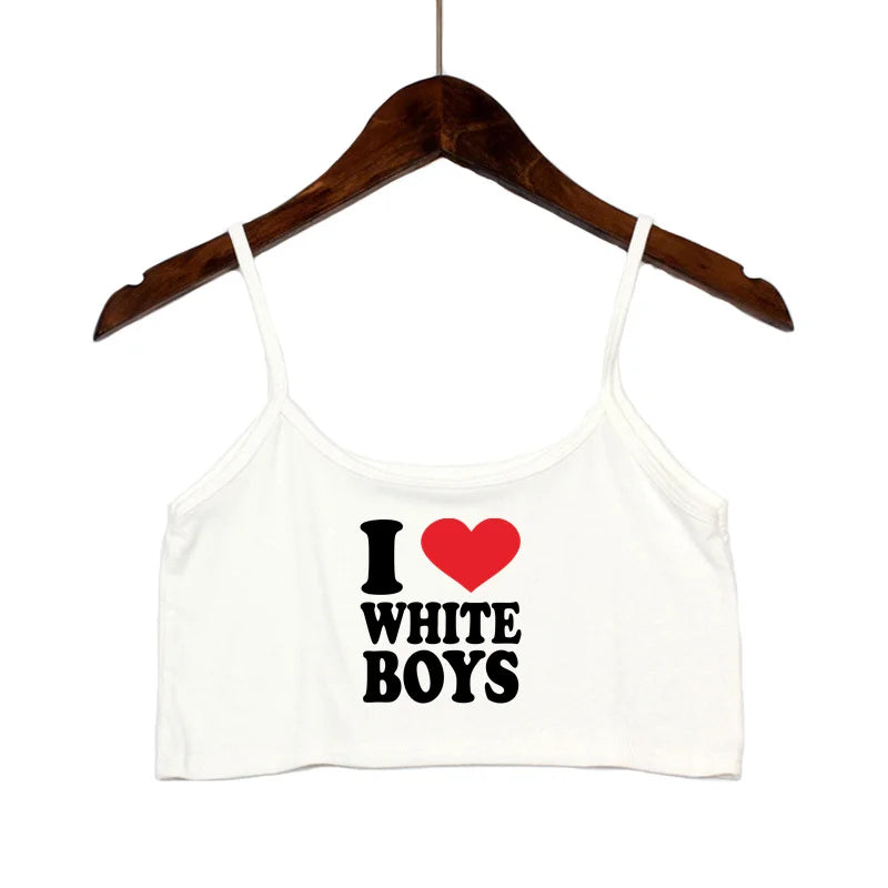 Sexy Tops for Women Hot Girls Clothes I Love BWC Black Crop Top Seamless Sleeveless Tank Tops Camis Backless Camisole White Top