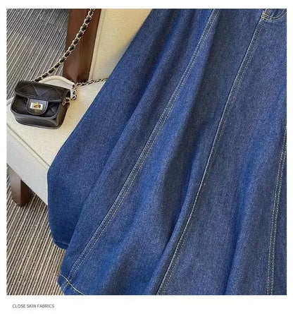 Denim Skirt For Women 2025 New High Waisted A-line Umbrella Skirt Versatile  Spring  Summer Elastic Waist Long Jean Skirt