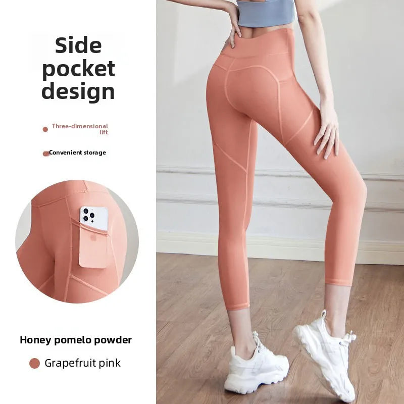 Yoga Pants Women High Waist Lift Hip Mesh Side Pocket Stretch Sports Leggings Running Yoga Clothing Fitness Pants