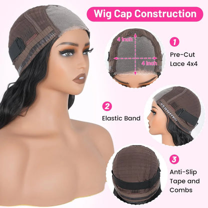 Wear And Go Glueless Wigs Human Hair Pre Plucked Pre Cut Body Wave Wigs For Black Women  Glueless Lace Closure Human Hair Wig