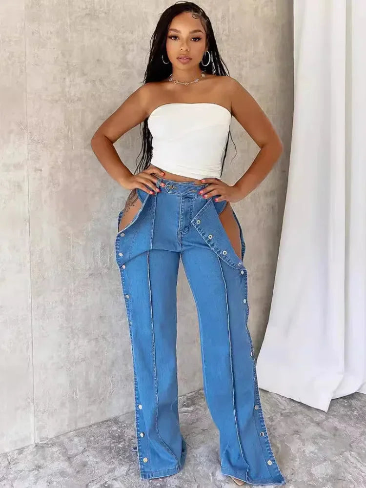 Jeans Women Denim Pant Long Pants Slim Fit Tight High Waist Solid Casual Regular Button Pocket Sexy Trousers Summer 2024