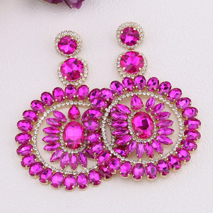 Design Large Dangle Earrings For Women Girl Luxury Elegant Metal Hollow Round Crystal Brincos Pendant Jewelry Accessories