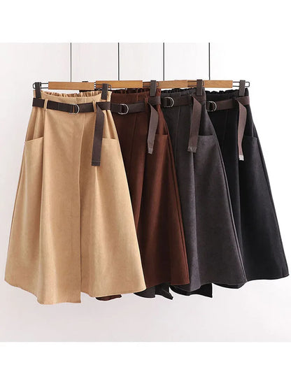 Women Casual Skirts Spring And Autumn Solid High Waist Irregular Pockets Midi Skirts Fashion Simple Elegant Saia Faldas
