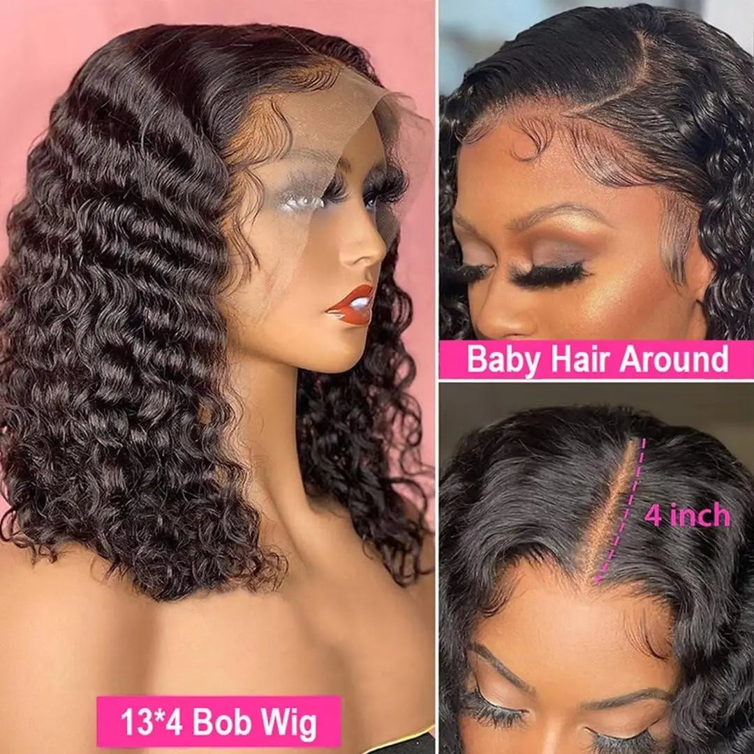 Glueless wigs Wear & Go 100% Human Wigs Water Wave Ready To Wear Short Bob Lace Frontal Brazilian Wig DEEP Curly For Woman Sale