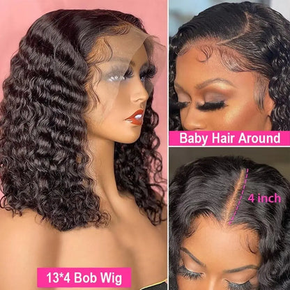 Glueless wigs Wear & Go 100% Human Wigs Water Wave Ready To Wear Short Bob Lace Frontal Brazilian Wig DEEP Curly For Woman Sale