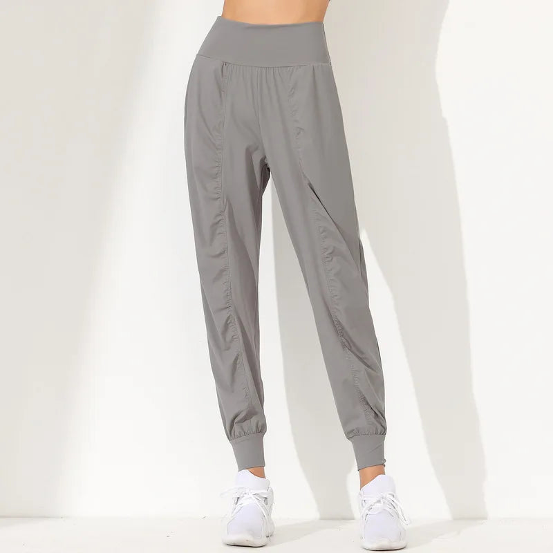 Woman Yoga Pants Hem Bound Running Fitness Loose Slim Quick-Dry Yoga Pants Pleated  Capris Pockets Jogging Pants Sports pants
