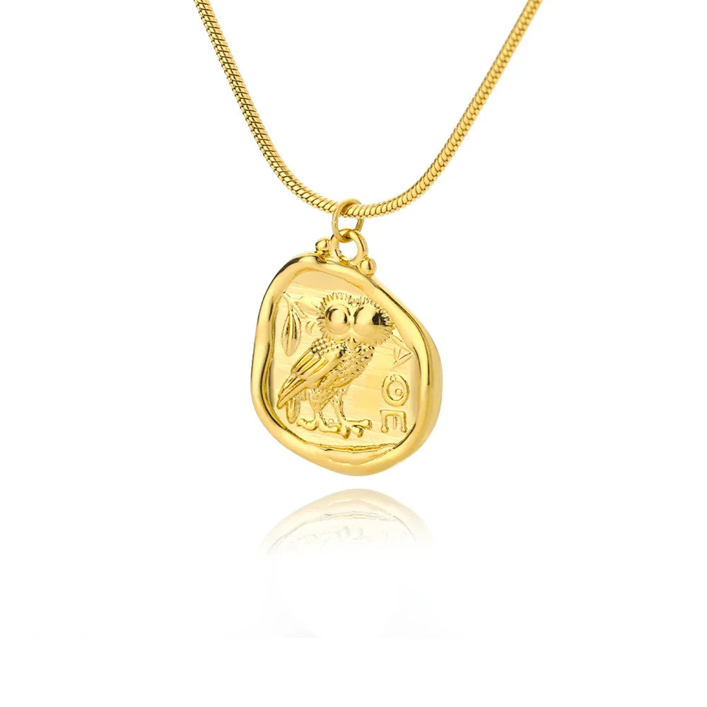 Vintage Coin Necklaces For Women Owl Choker Pendant Necklace Collar Bohemia Carved Freedom Letter Jewelry Gift Bijoux Femme