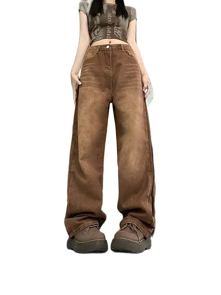 Women Brown Jeans 90s Aesthetic Y2k Vintage Baggy Denim Trouser Fashion Harajuku High Waist Wide Cowboy Pants 2000s Clothes 2023