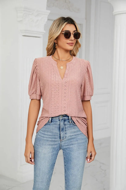 Womens Tops V Neck Ruffle Sleeve Blouses Short Sleeve Casual Tops T-Shirts for Women Autumn Winter