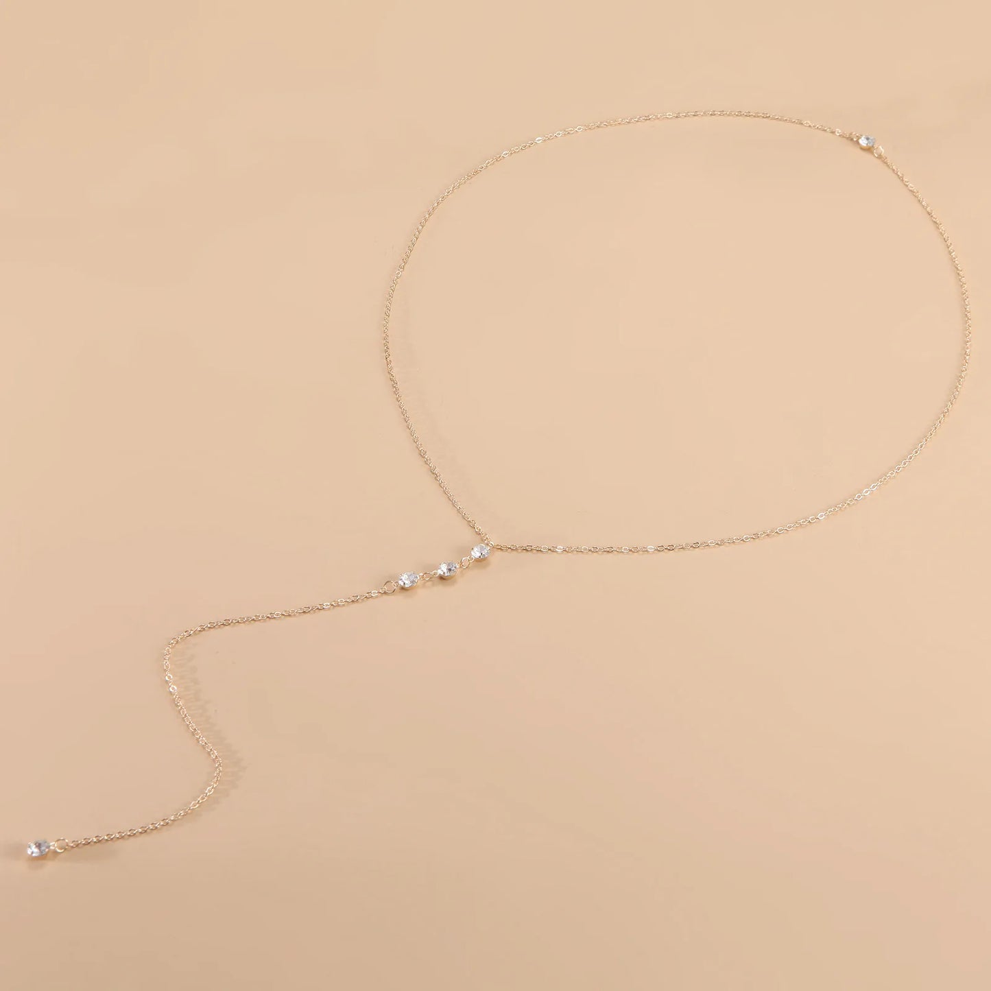 Women Long Necklace Body Sexy Chain Bare Back Gold Silver Crystal Rhinestone Pendant Chain Necklace Backdrop Beach Body Jewelry