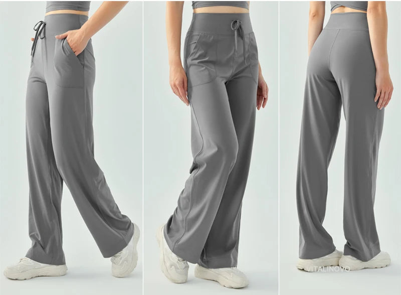 Yoga Pants Women Wide Leg Pants with Pockets High Waist Stretch Work Dress Pants Buttery Soft Casual Lounge Sweatpants Comfy