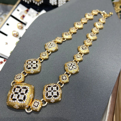 Women Hand-brushed two-color Gold Ring Earrings Necklace Bracelet