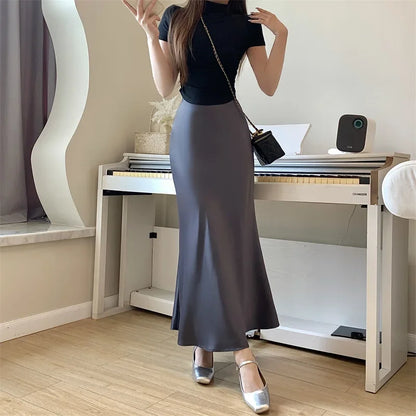Satin Skirts for Women Korean Reviews Many Girls Clothes Women's 2025 Summer NEW High Waisted Mid Long Skirts Fashion women skir