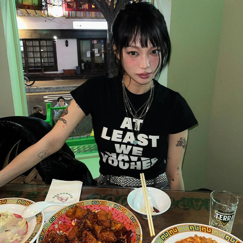 Women T-Shirt Y2k Tops Crop Top Letter 2000s Harajuku Summer Korean Fashion Streetwear Gothic Short Sleeve Aesthetic Clothing