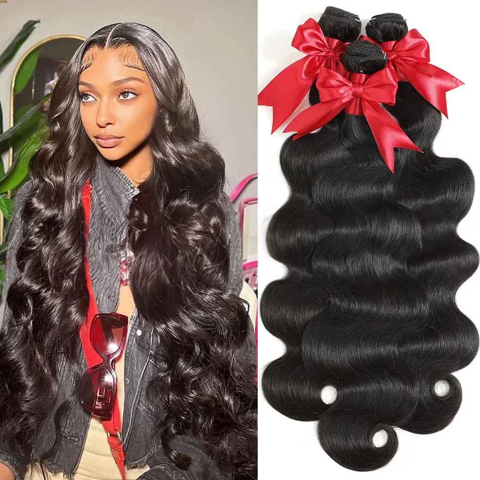 30 40 Inch Body Wave Human Hair Bundles 100% Brazilian Raw Human Hair 1/3/4 Bundles for Women 16A Thick Bundles