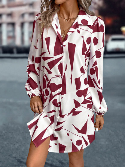 Women's Dresses New Printing Loose V-Neck Single Breasted Long Sleeve Elegant Casual Streetwear In 2024 Summer Vestidos For Lady
