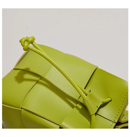 Weave Handbag Women Woven Bags Small Drawstring Bucket Shoulder Messenger Bags Luxury Famous Brand Designer Purse Female bag