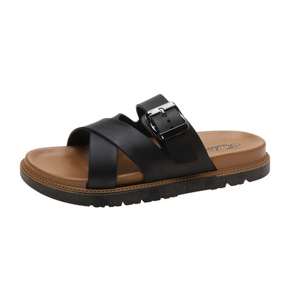 Shoes for Women 2025 Trendy Summer Women's Slippers Sexy Open Toe Broadband Slip-on Thick-soled Shoes Casual Flat Slippers